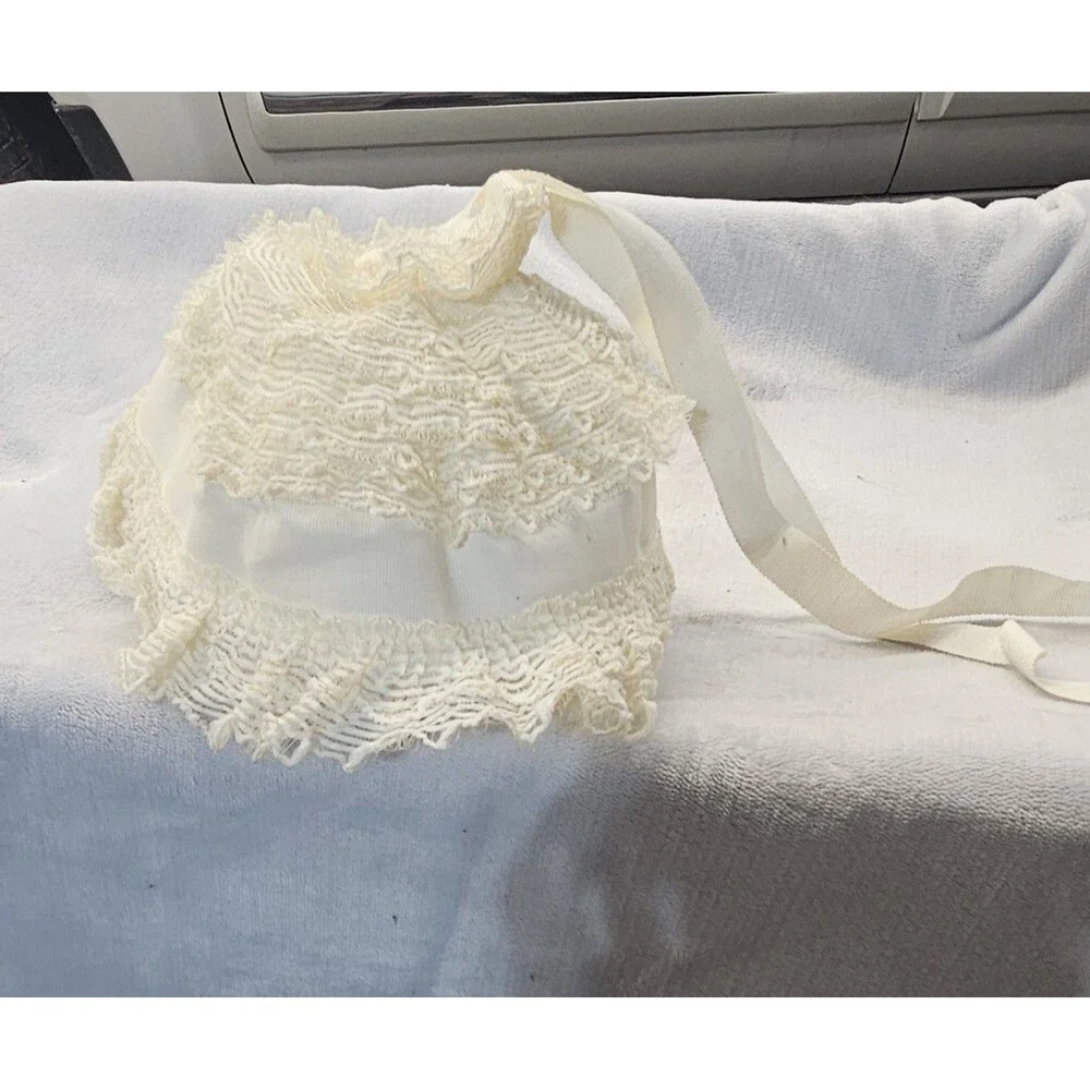 Vintage Baby Bonnet Lace Trim Ivory Christening Special Occasion